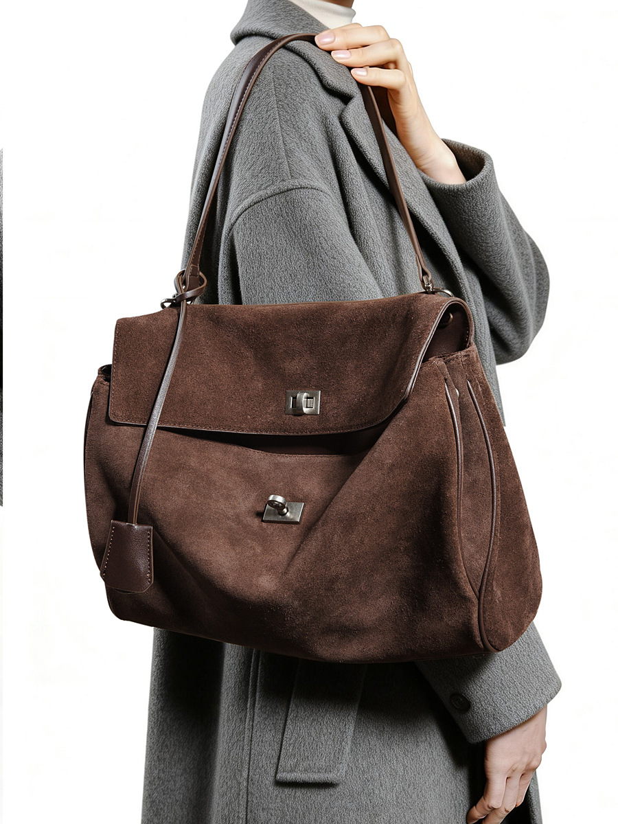 YY-TOT-037 suede Kelly lock large tote in beige — wholesale premium suede Kelly tote YANYAN
