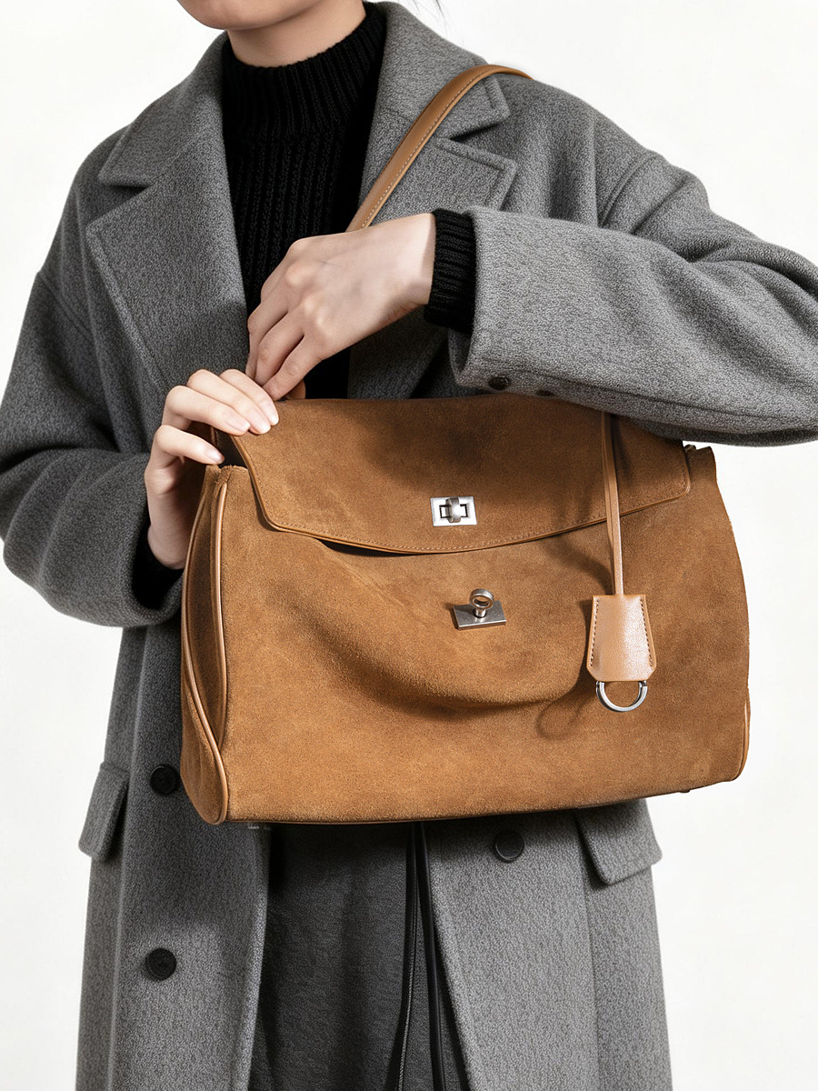 Suede Kelly Lock Large Tote — Single-Colour Premium Boutique view 2