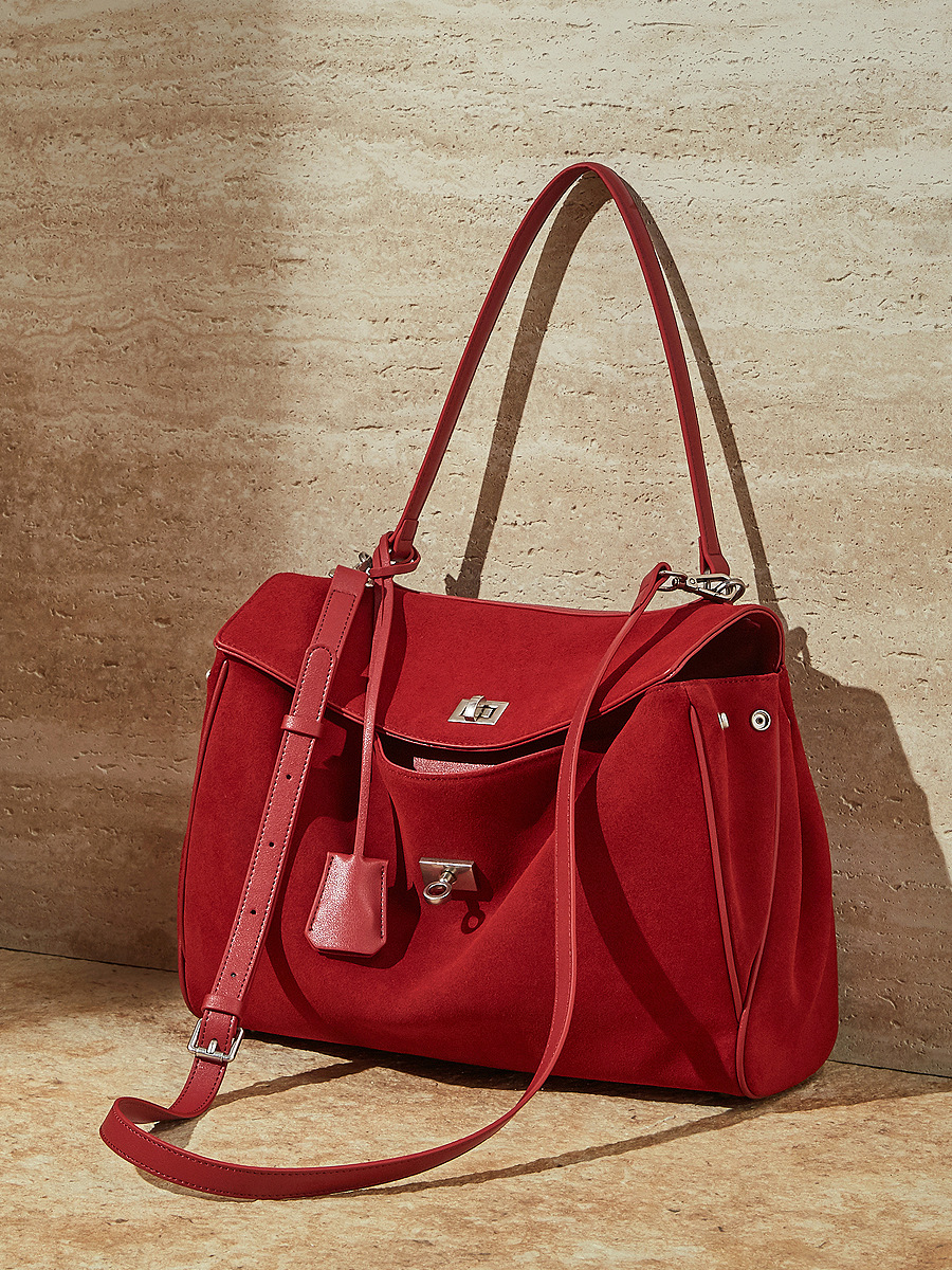 Suede Kelly Lock Large Tote — Single-Colour Premium Boutique view 3
