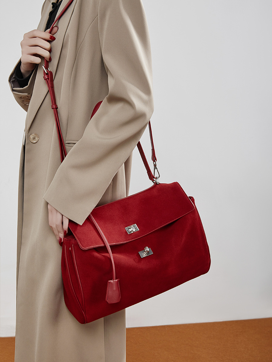 Suede Kelly Lock Large Tote — Single-Colour Premium Boutique view 4