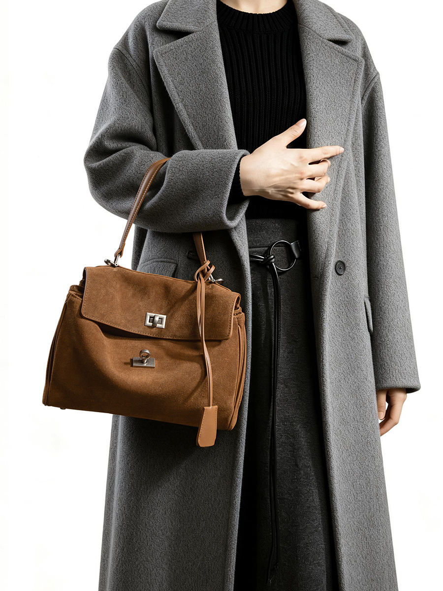Suede Kelly Lock Large Tote — Single-Colour Premium Boutique view 5