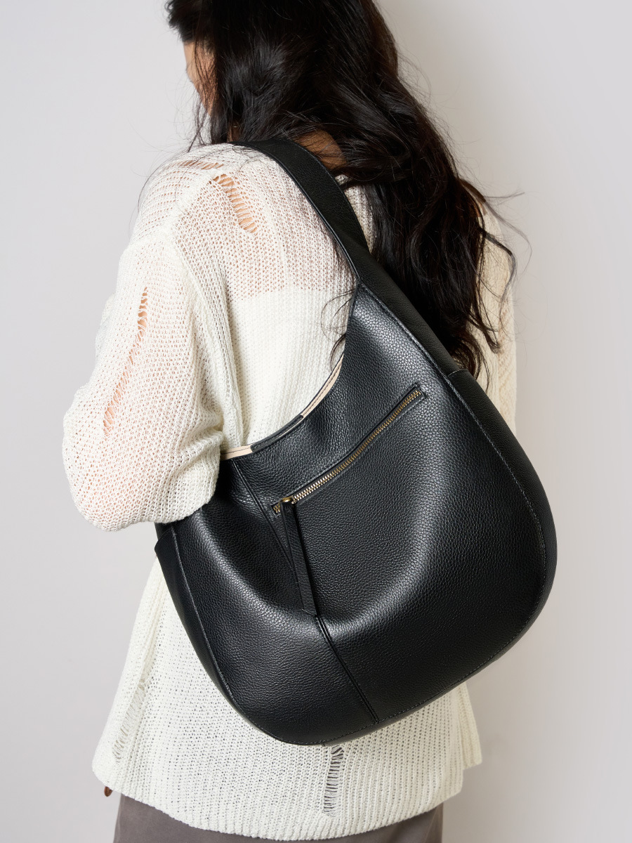 Premium Cowhide Crescent Shoulder Tote — Tall Two-Colour view 4