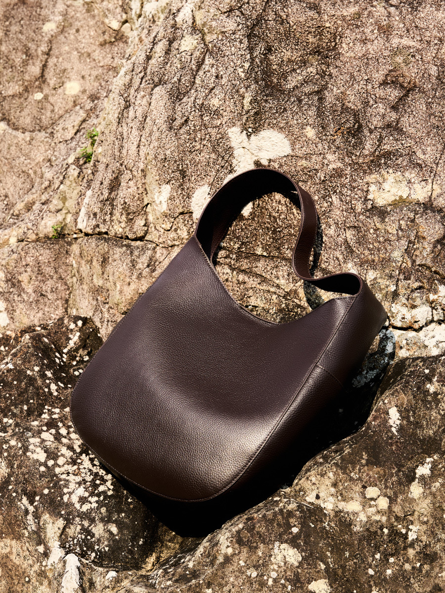 Premium Cowhide Crescent Shoulder Tote — Tall Two-Colour view 5