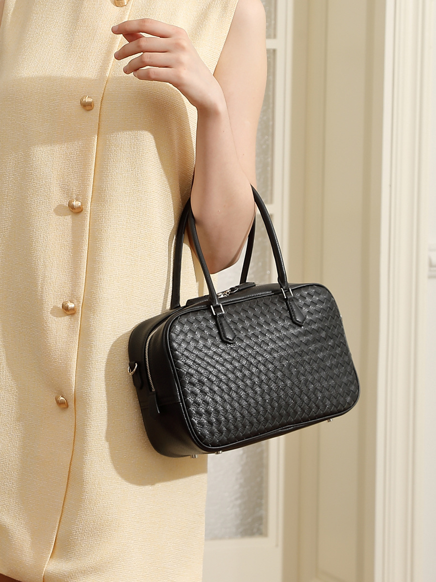 Hand-Woven Cowhide Tote — Boutique Black Single-Colour view 2
