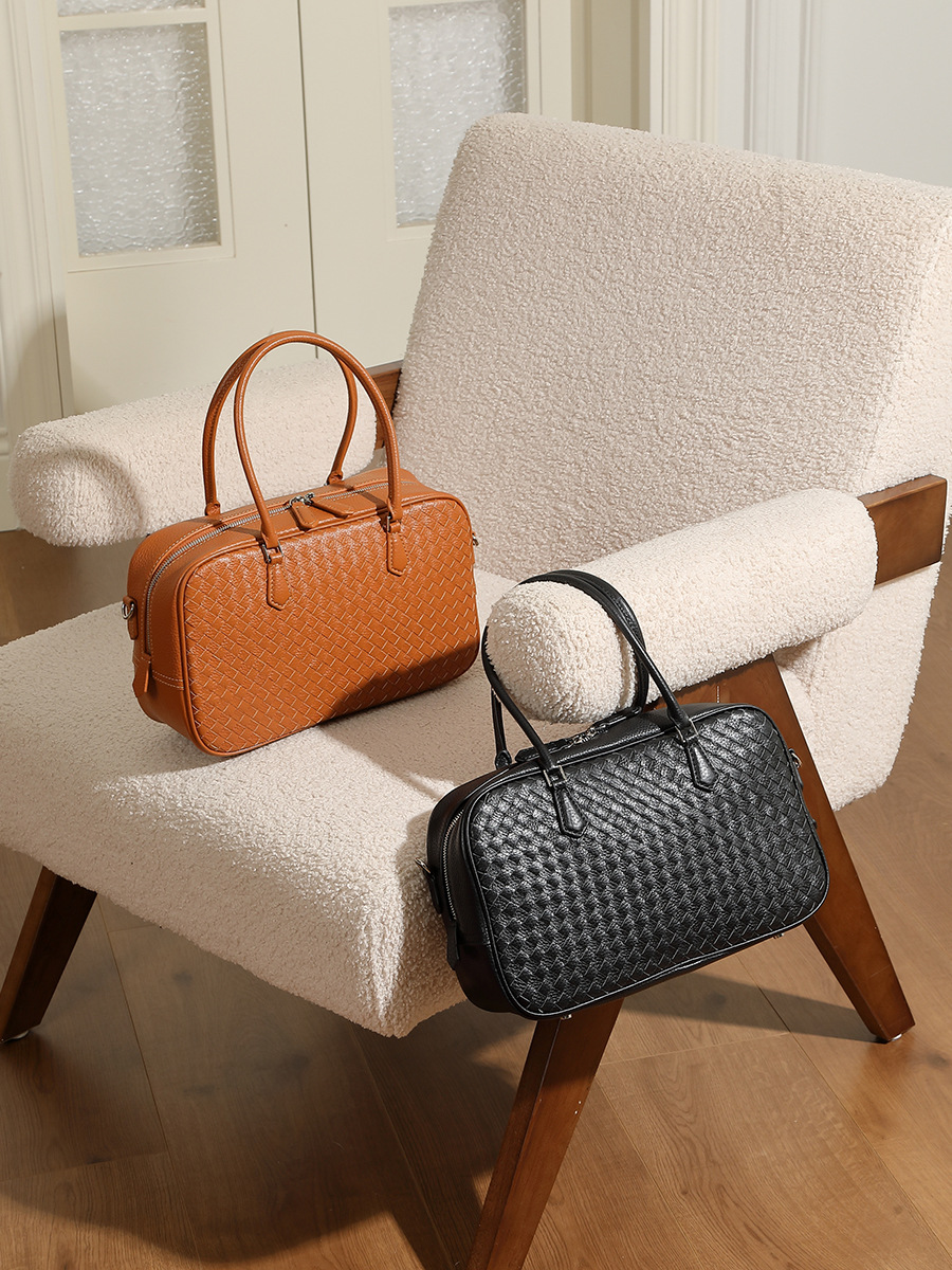 Hand-Woven Cowhide Tote — Boutique Black Single-Colour view 5