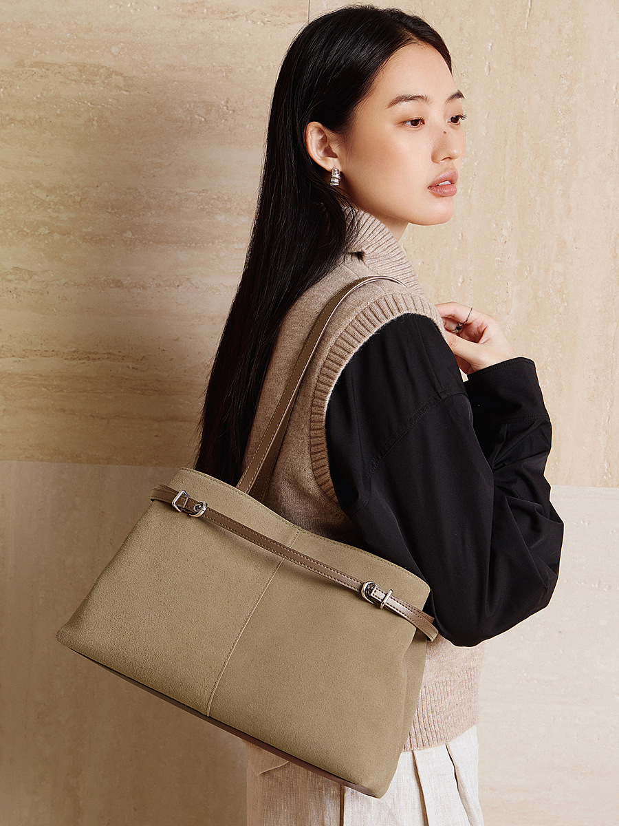 Suede Vintage Large Hand-Carry Tote — Soft Three-Colour view 2