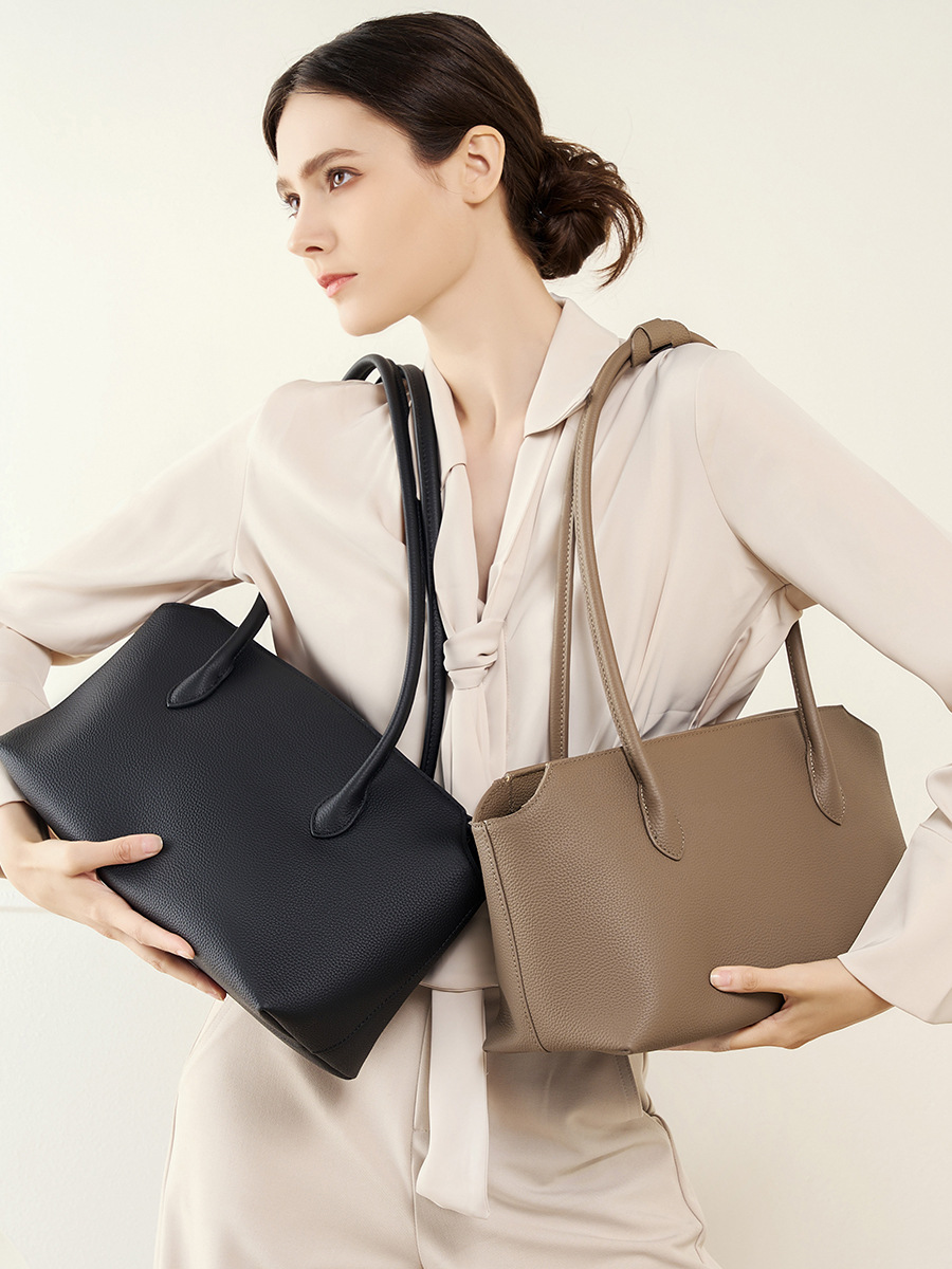 YY-TOT-054 cowhide French minimalist tote in elephant grey — wholesale French minimalist YANYAN