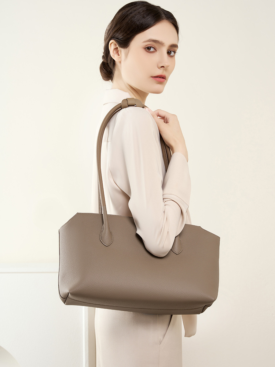 French Minimalist Cowhide Tote — Elephant Grey Boutique Statement view 4