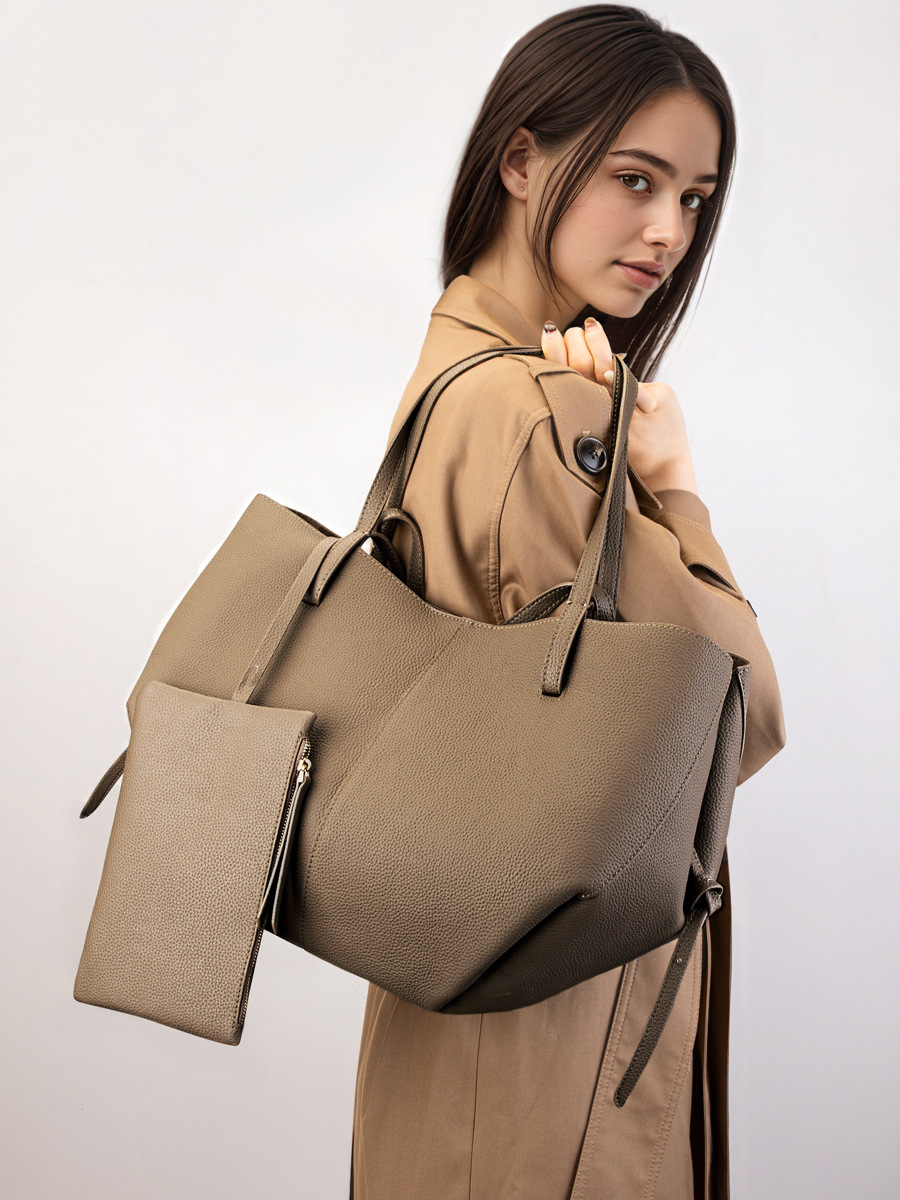 YY-TOT-056 cowhide cross-border market-basket mother-daughter tote in black — wholesale market tote YANYAN