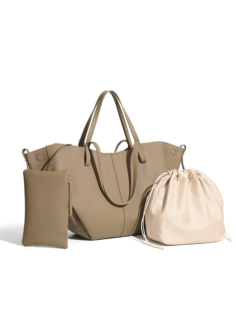 Cross-Border Market-Basket Mother-Daughter Large Tote — Black Single-Colour Statement view 5
