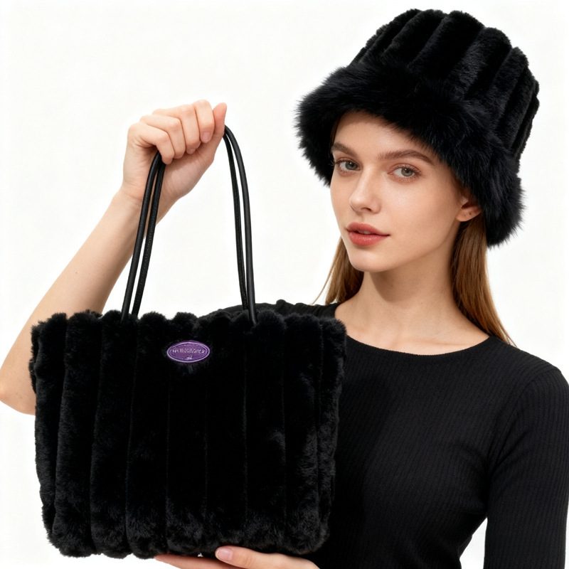 Faux Fur Large Capacity Shoulder Tote Bag view 2