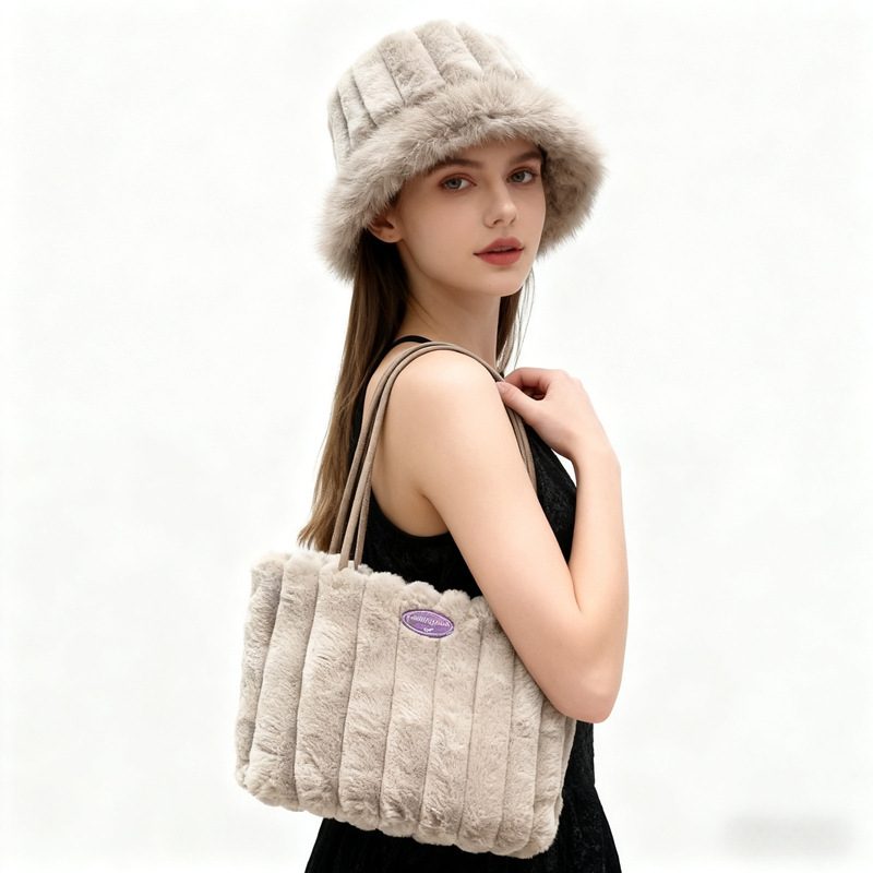 Faux Fur Large Capacity Shoulder Tote Bag view 3
