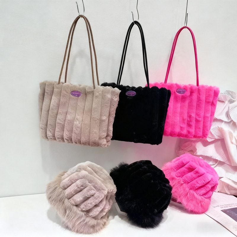 Faux Fur Large Capacity Shoulder Tote Bag view 4