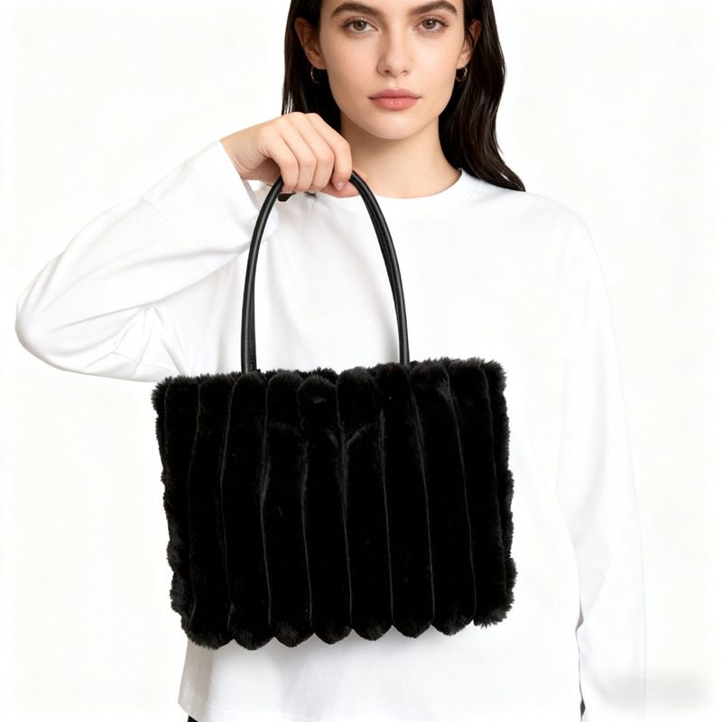 Faux Fur Large Capacity Shoulder Tote Bag view 5
