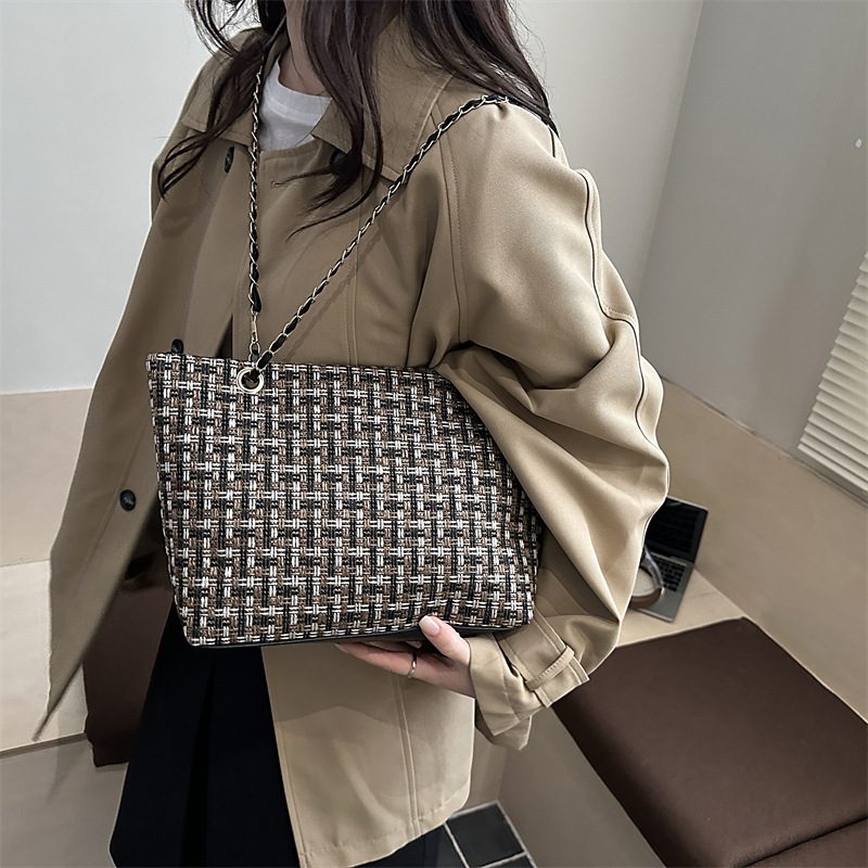 Plaid Chain Large Capacity Shoulder Tote Bag view 2