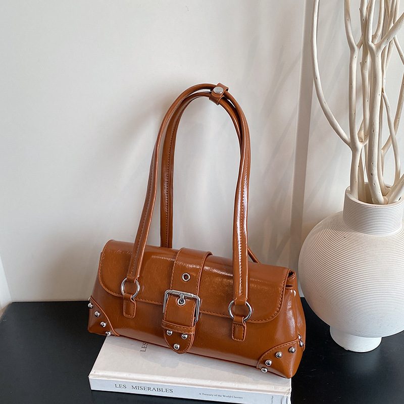 Waxed Leather Rivet Top-Handle Shoulder Bag view 2