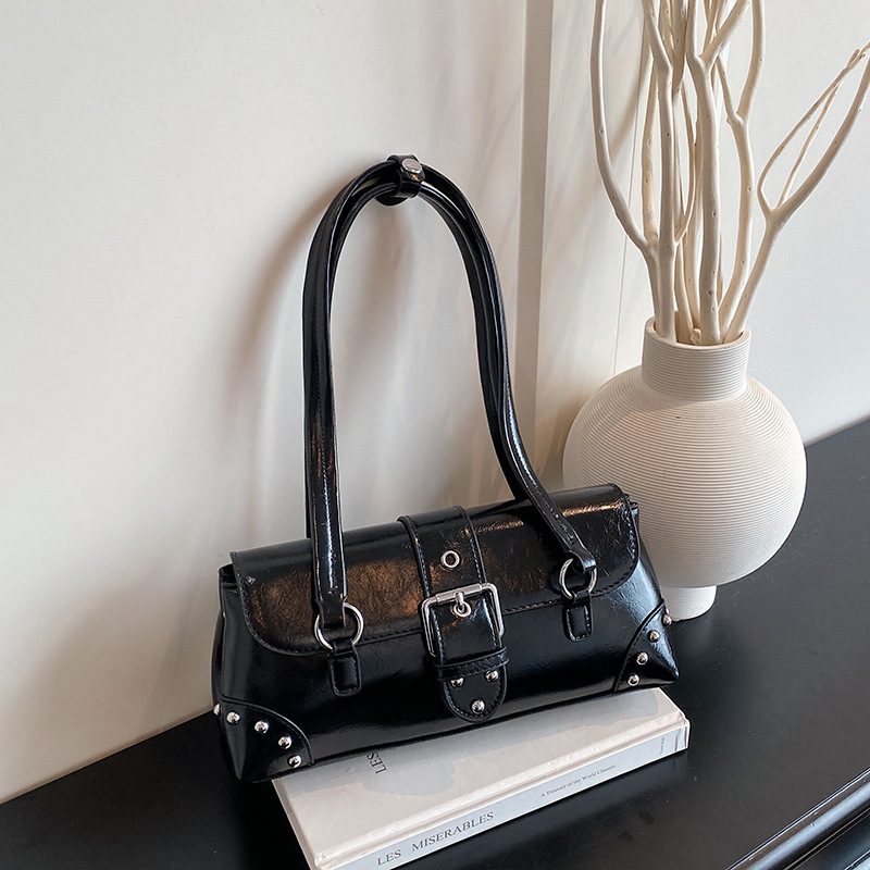 Waxed Leather Rivet Top-Handle Shoulder Bag view 4