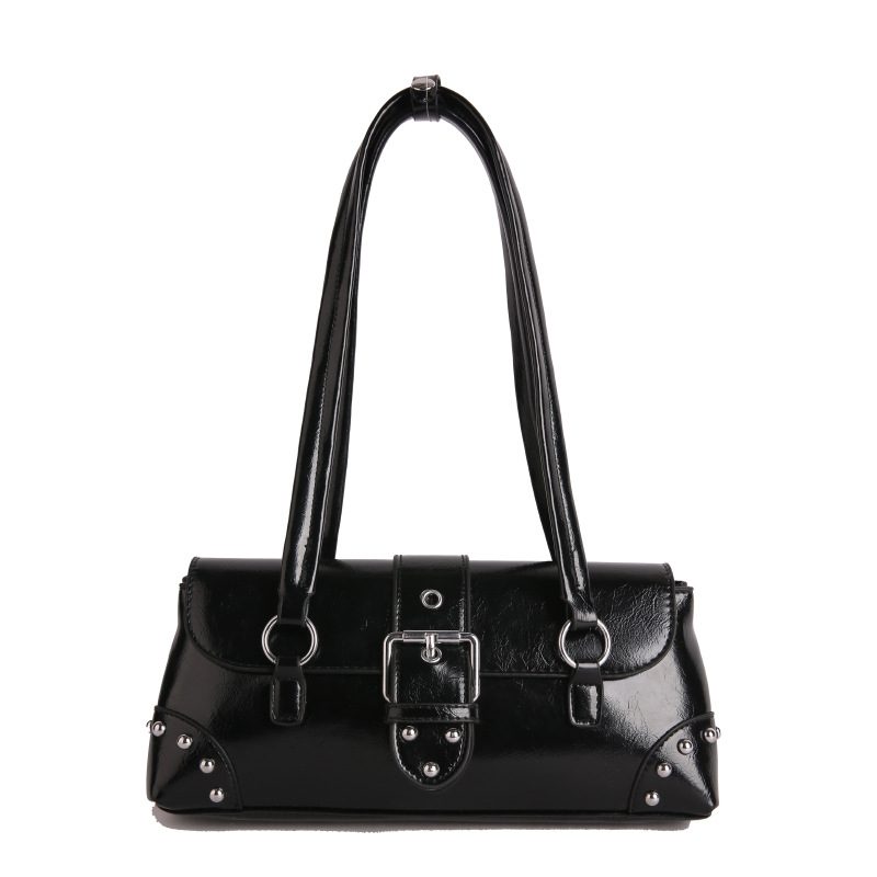 Waxed Leather Rivet Top-Handle Shoulder Bag view 5