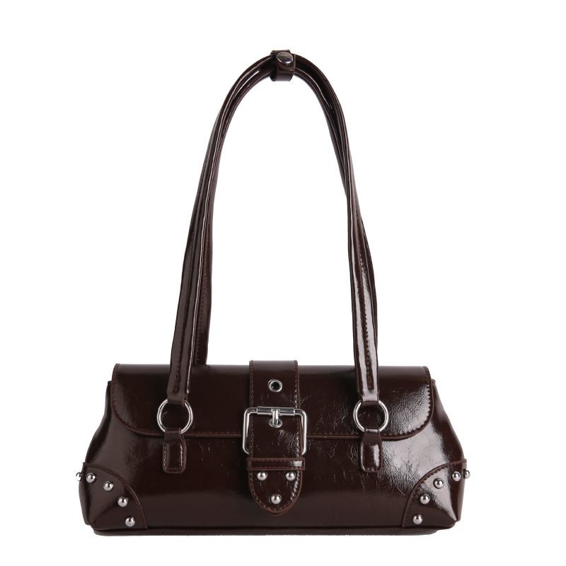 Waxed Leather Rivet Top-Handle Shoulder Bag view 7
