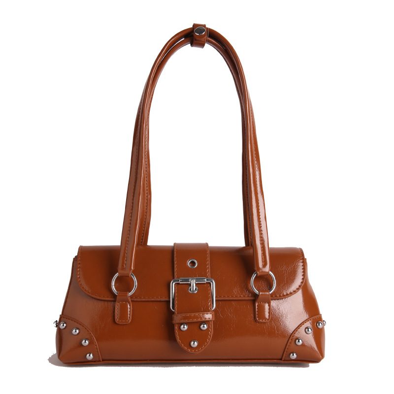 Waxed Leather Rivet Top-Handle Shoulder Bag view 8