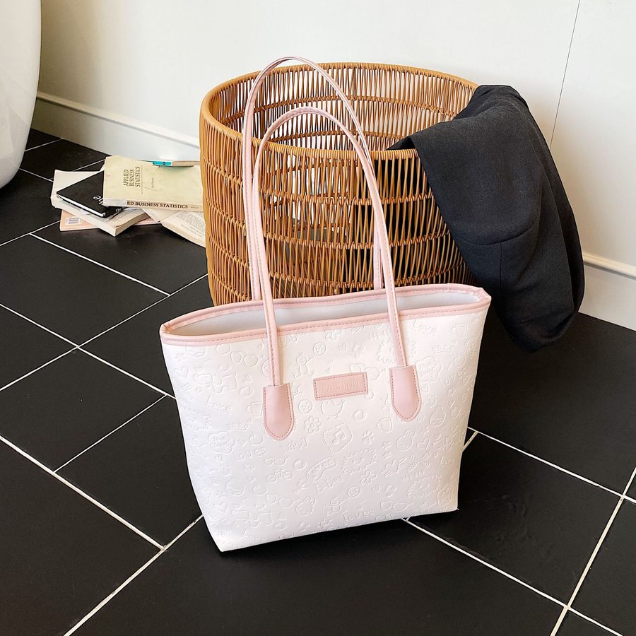 Two-Tone Embossed Large Tote Shoulder Bag