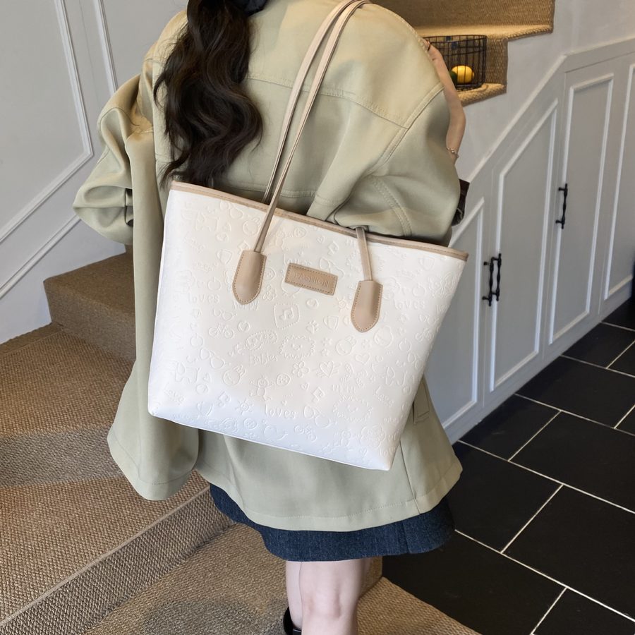 Two-Tone Embossed Large Tote Shoulder Bag view 2