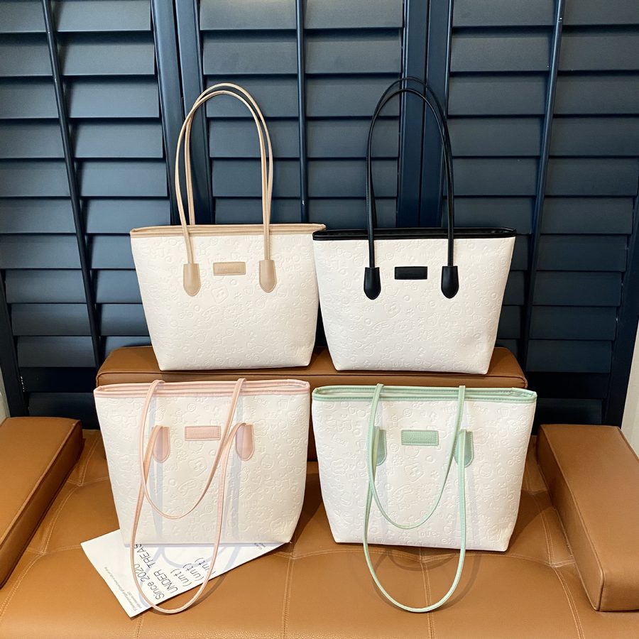 Two-Tone Embossed Large Tote Shoulder Bag view 4