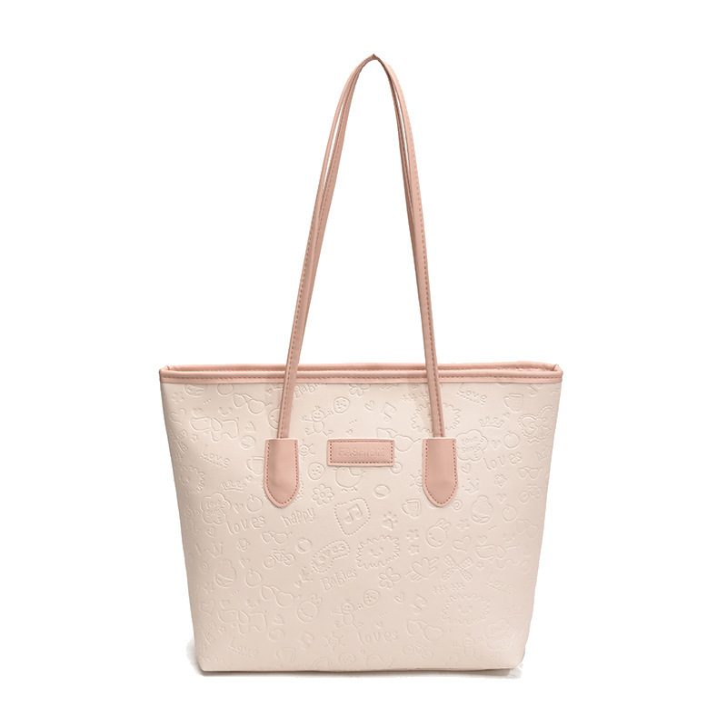 Two-Tone Embossed Large Tote Shoulder Bag view 5