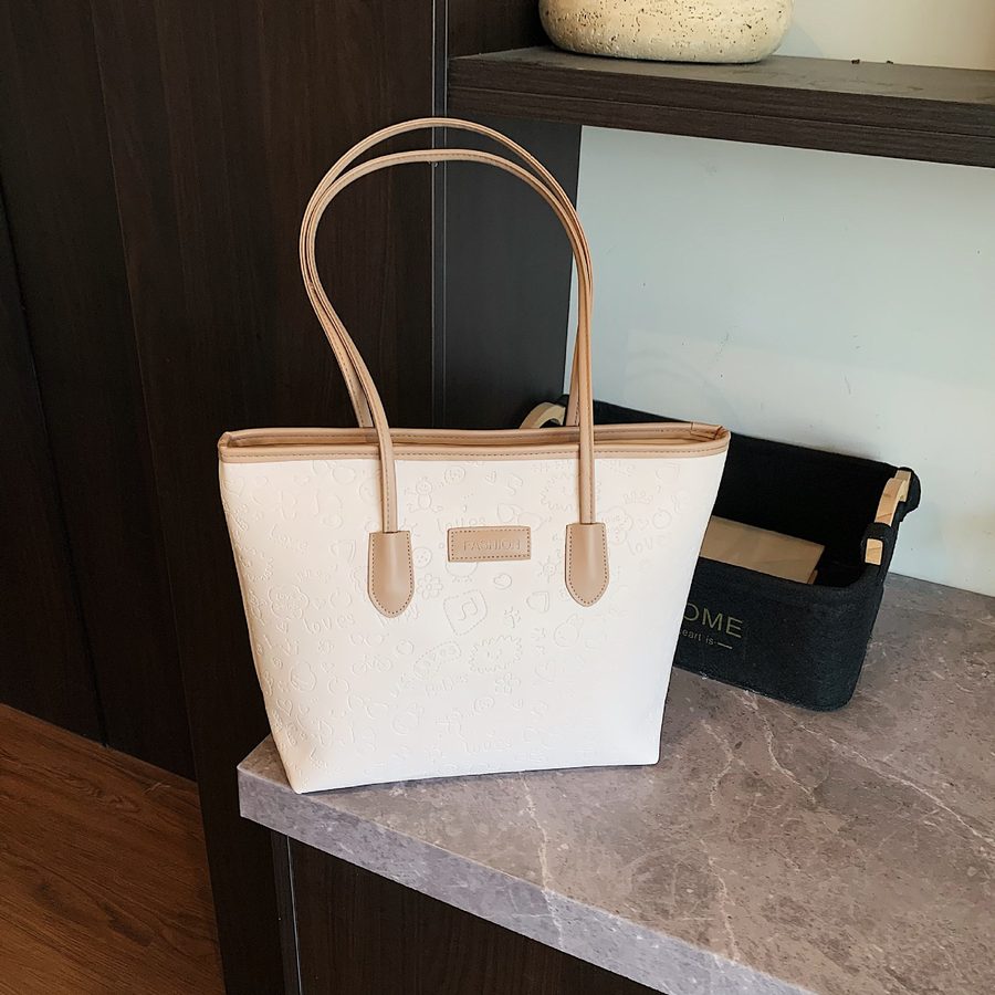 Two-Tone Embossed Large Tote Shoulder Bag view 6