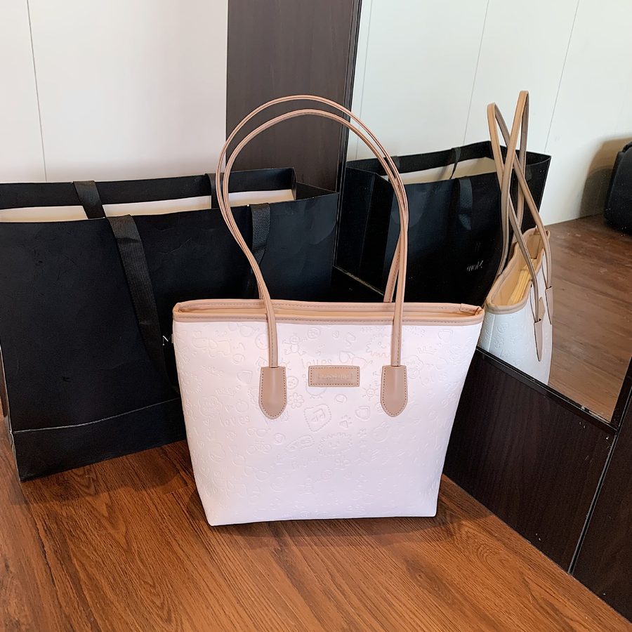 Two-Tone Embossed Large Tote Shoulder Bag view 7