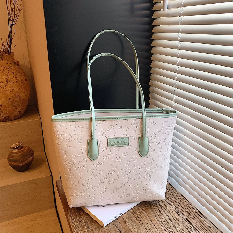 Two-Tone Embossed Large Tote Shoulder Bag view 8