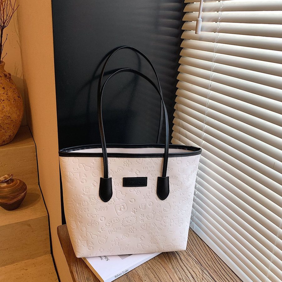 Two-Tone Embossed Large Tote Shoulder Bag view 9