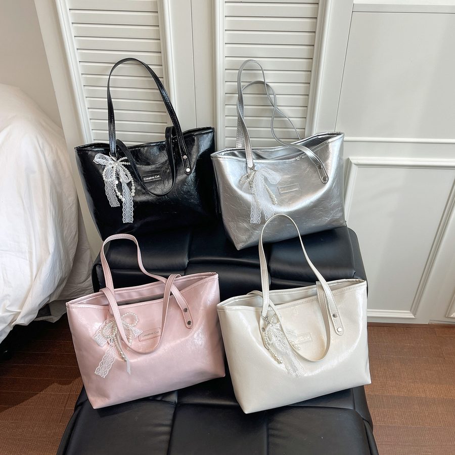 Lace Pearl Bow Tote Shoulder Bag