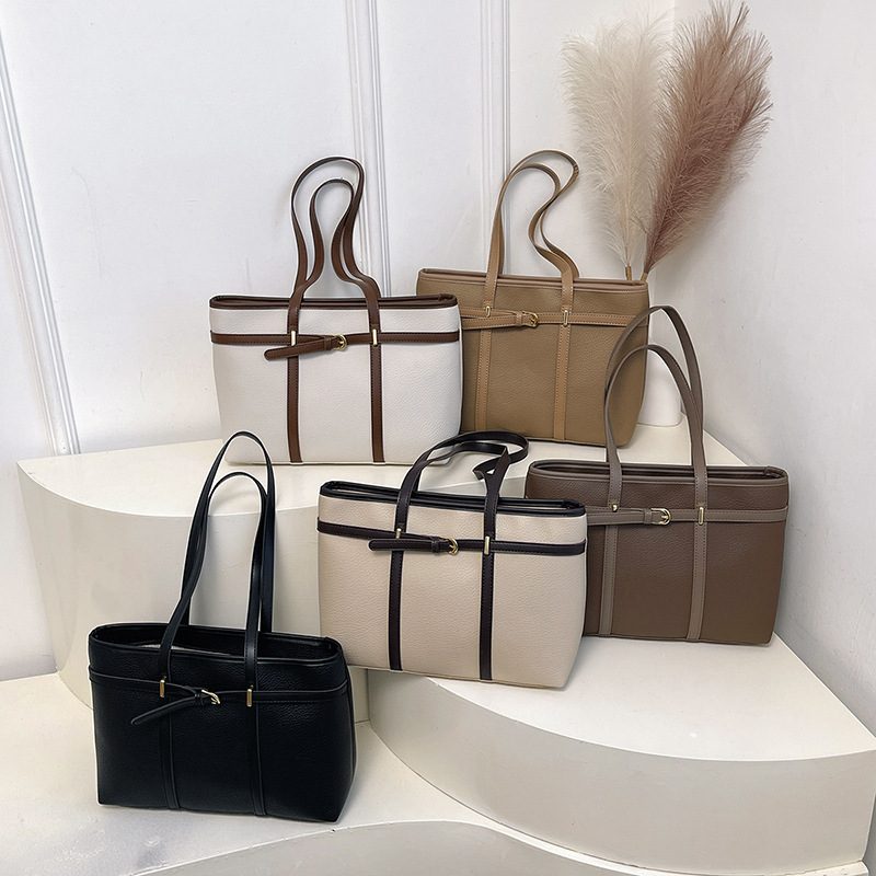 Two-Tone PU Large Tote Shoulder Bag view 2