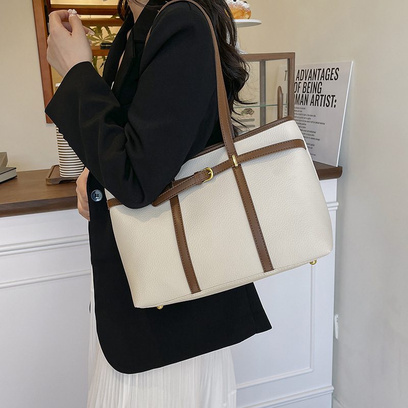Two-Tone PU Large Tote Shoulder Bag view 4