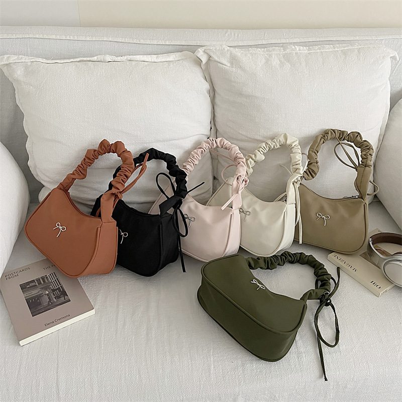Bow Pleated Shoulder Top-Handle Bag