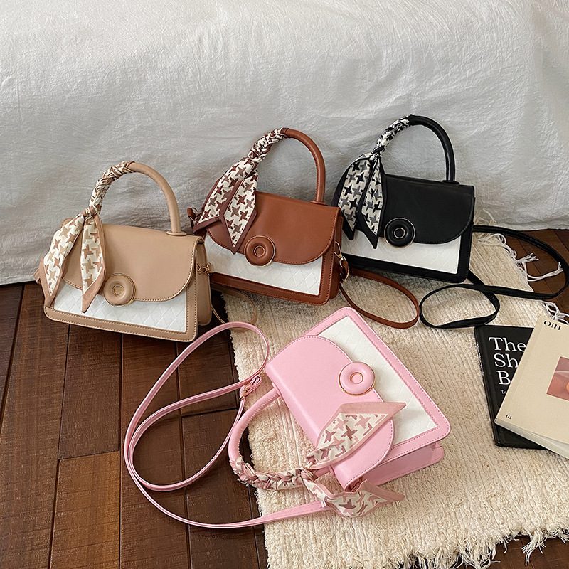 Color Block Top-Handle Square Bag