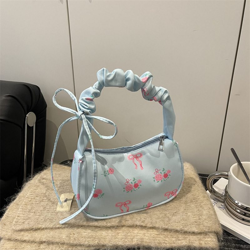 Ruched Floral Shoulder Underarm Top-Handle Bag view 2