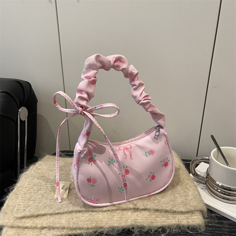 Ruched Floral Shoulder Underarm Top-Handle Bag view 3