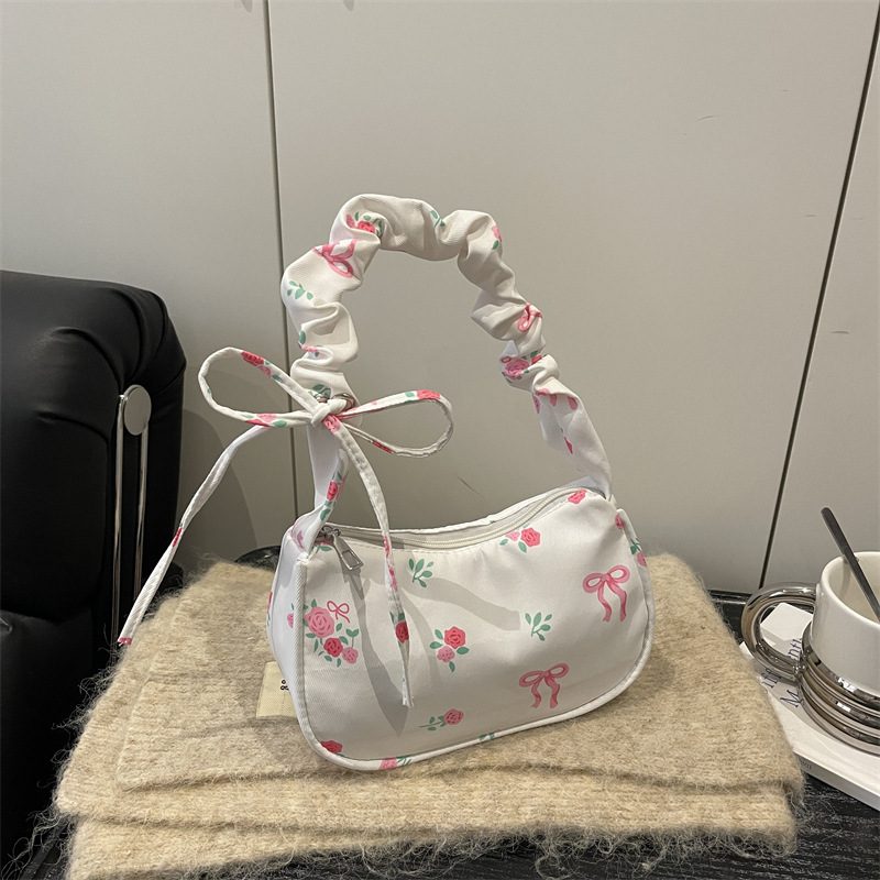 Ruched Floral Shoulder Underarm Top-Handle Bag view 4