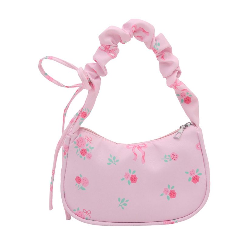 Ruched Floral Shoulder Underarm Top-Handle Bag view 6