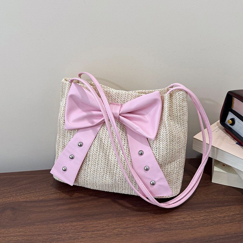 Bow Woven Straw Large Capacity Beach Tote Bag view 2