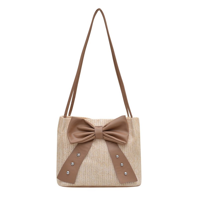 Bow Woven Straw Large Capacity Beach Tote Bag view 5