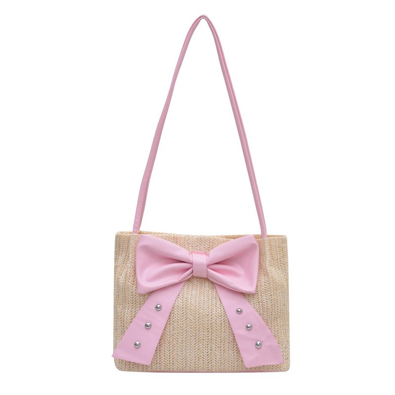 Bow Woven Straw Large Capacity Beach Tote Bag view 7