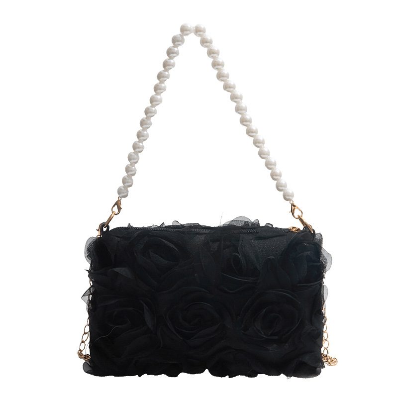 Sequin Pearl Chain Lace Floral Top-Handle Shoulder Bag view 5