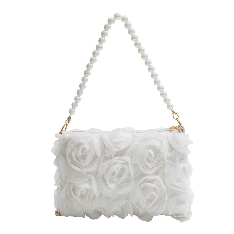 Sequin Pearl Chain Lace Floral Top-Handle Shoulder Bag view 7
