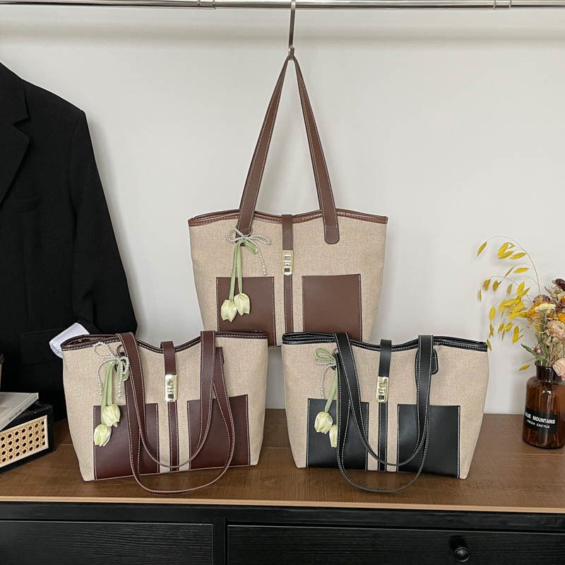 Spliced Large Capacity Shoulder Tote Bag