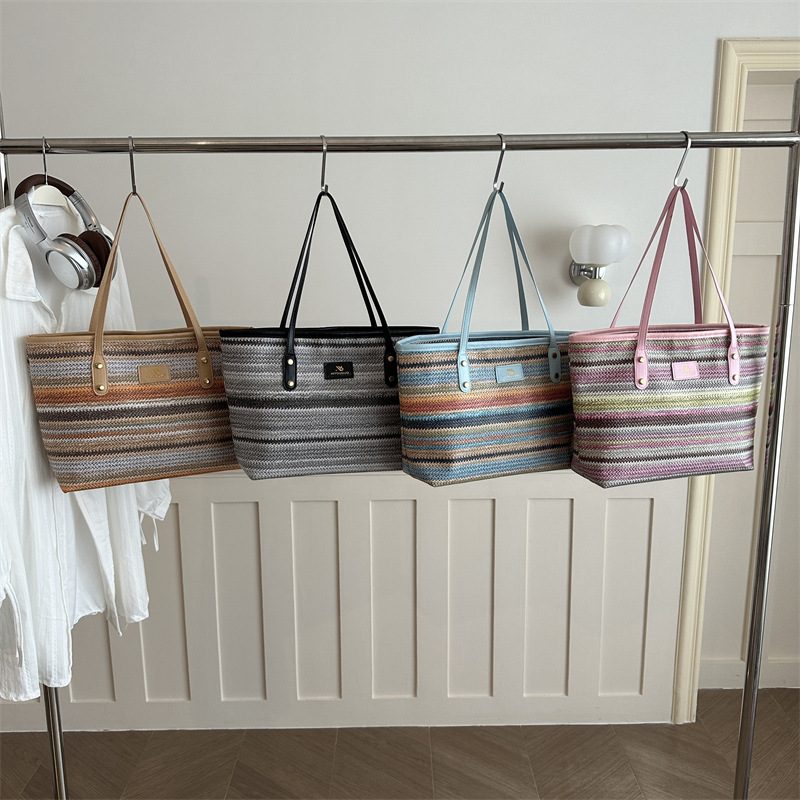 Rainbow Woven Large Tote Bag