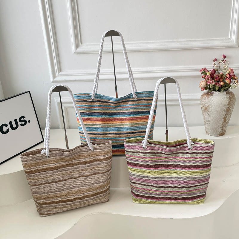 Striped Colorblock Large Capacity Tote Bag
