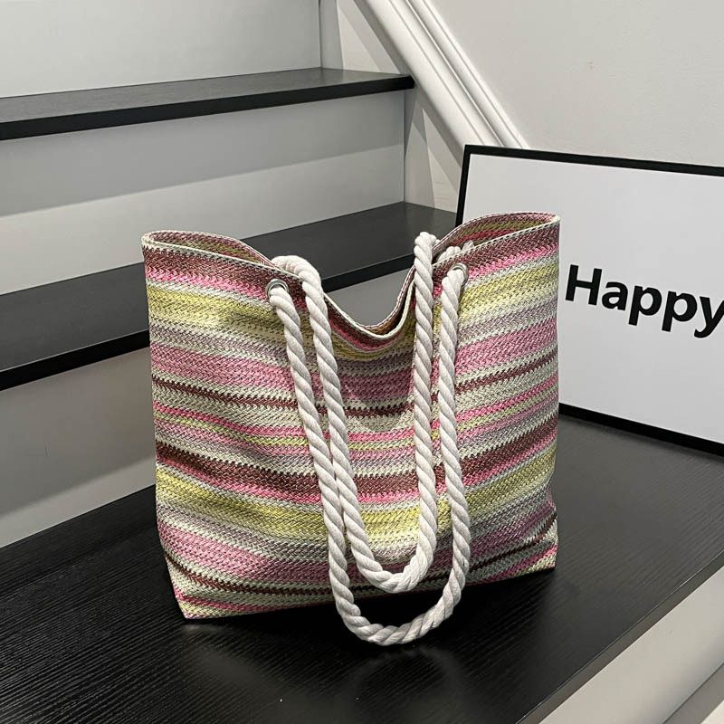 Striped Colorblock Large Capacity Tote Bag view 2